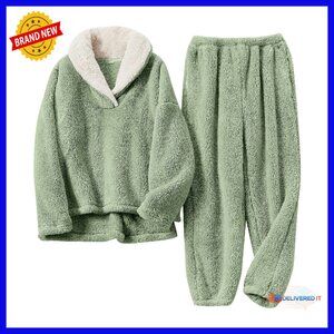 Soft Fleece Pajama Set Women's Winter Sleepwear Loose Fit 2-Piece